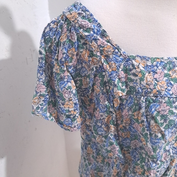 Old Navy | Blue Multi color floral wide neck button up women's shirt - Picture 3 of 9